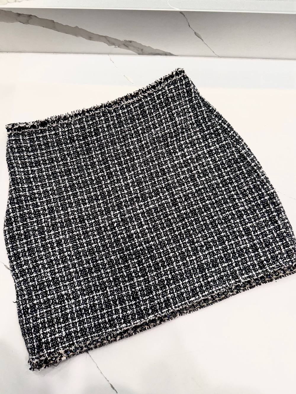 Scholar Tweed Mini‎ Skirt Black White Woven Sequin Preppy XS 2